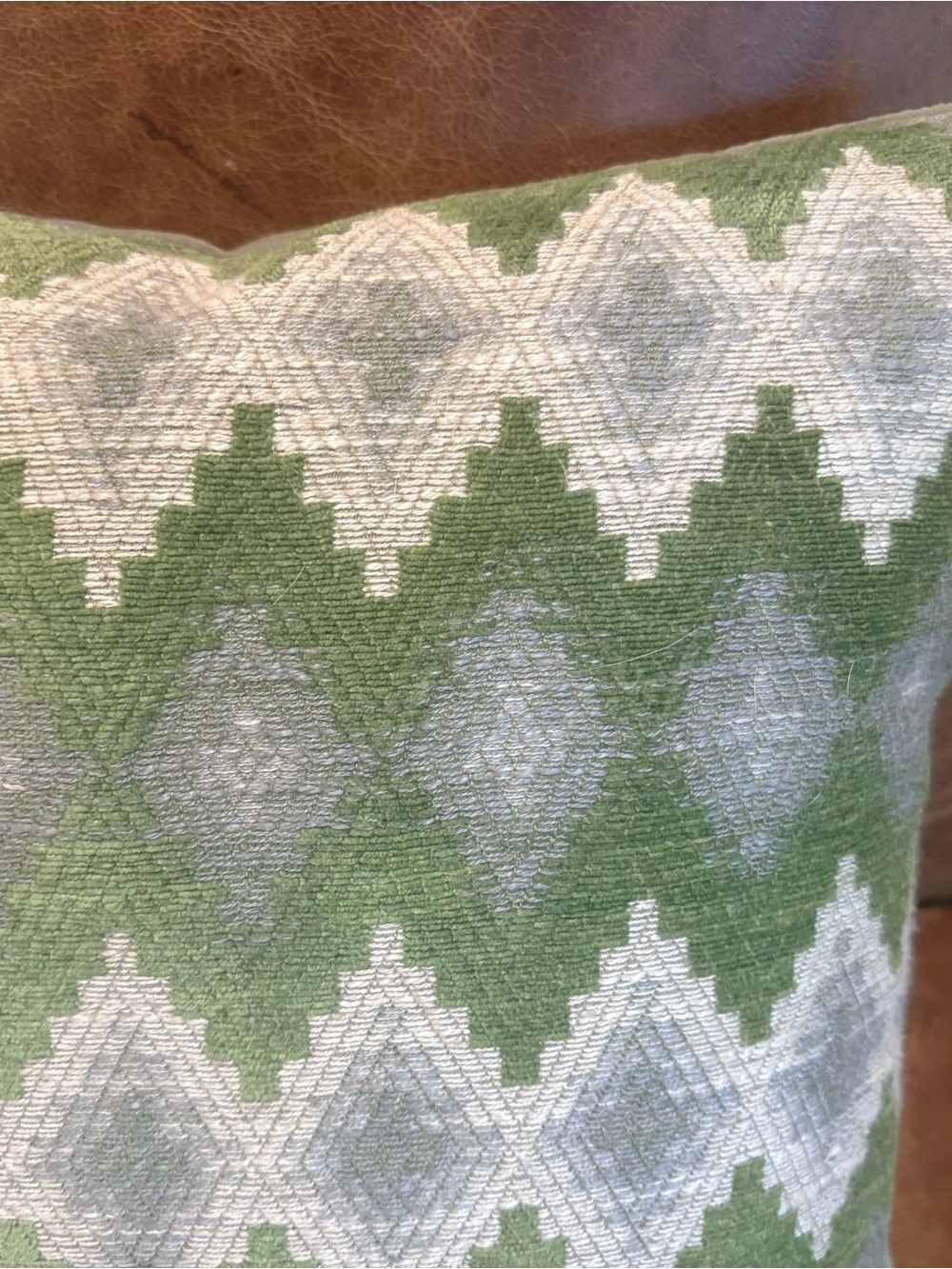 Textured Green and White Geometric Throw Pillow